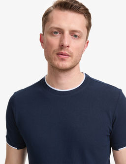 Lacivert Slim Fit %100 Pamuk Bisiklet Yaka Ti__rt