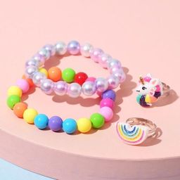 Набор детский "Выбражулька" 4 предмета: браслет, 2 кольца, радуга, цветной