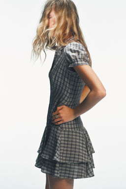 SHORT CHECK DRESS WITH RUFFLES