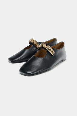LEATHER BALLET FLATS WITH METAL STRAP - Zara фото 4