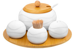 Набор 4 пр. 20,5*20,5*10 см Айсберг волны- Сахарница+Вазочка п/зубоч. и набор д/спец.2 пр.на бам.п - Elan gallery фото 15