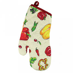Кухонный комплект "Перцы": прихватка-варежка 15х30см + прихватка 20х25см форма "Капелька", рогожка 171г/м2, хлопок 100%, наполнитель - ватин 280г/м2, на пластмассовом подвесе, "Домашняя мода" (Россия)