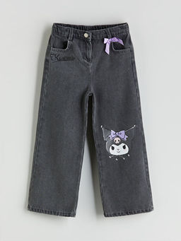Wideleg Kuromi Bask?l? K?z ?ocuk Jean Pantolon