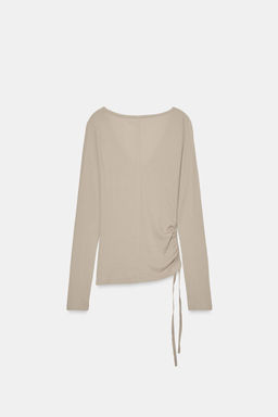CAMISETA ESCOTE PICO LAZADAS / Marr?n / Topo - Zara фото 7