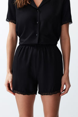 Trendyolmilla Siyah Dantelli Viskon Sortlu Dokuma Pijama Tak?m? THMSS24PT00181  фото 10