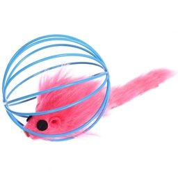 Цена за 6 шт. Игрушка - мячик для кошек "ИГРУЛИК", мышка, цвет голубой / розовый, d - 6см