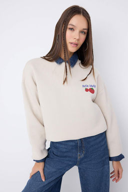Teen Tas Oversize/Genis Kal?p S?rt Bask?l? Kal?n Ici Polarl? Orme Sweatshirt TWOAW26SW00177 - Trendyolmilla фото 6