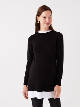 F?rf?rl? Dik Yaka D?z Uzun Kollu Hamile Tunik