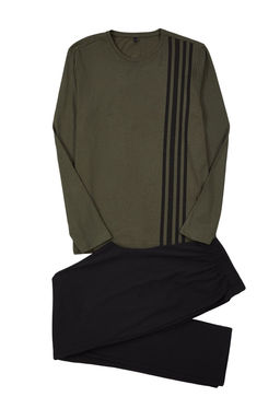 TRENDYOL MAN Haki Regular Fit Cizgi Bask?l? Orme Pijama Tak?m? TMNAW25PT00031
