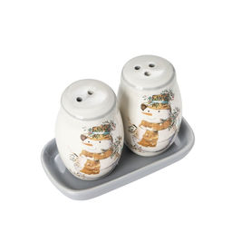 Набор для специй Доляна Рождественский снеговик, 3 предмета: солонка 130 мл, перечница 130 мл, подставка  фото 2