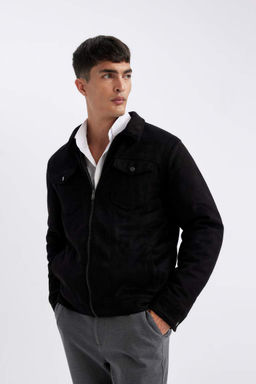 Приталенная куртка с рубашечным воротником Замшевое пальто - Defacto фото 4