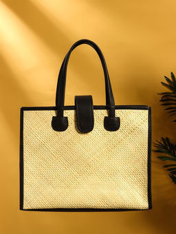 Сумка плетёная на застёжке из пандана, 41×16×50 см, бежево-чёрная