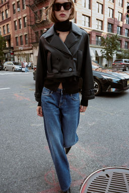 FAUX LEATHER SHORT TRENCH COAT