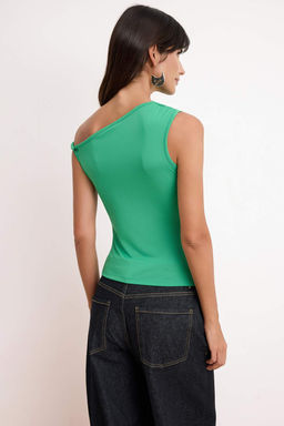 Trendyolmilla Kahverengi Asimetrik Yaka Buzgu/Drape Detayl? Fitted/Vucuda Oturan Orme Bluz TWOSS25BZ00279  фото 26