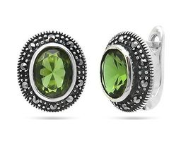 Серьги из серебра марказит, султанит, SL-AGA134