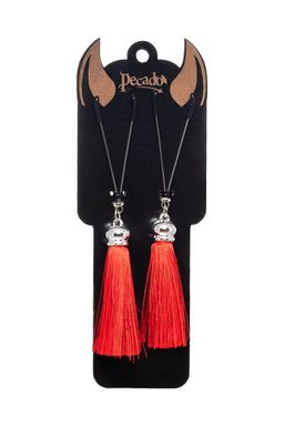 Зажимы на соски Pecado BDSM, Вилки, с кисточками из шелка, металл, красные