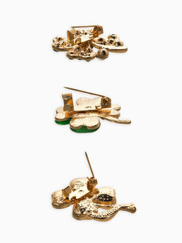 Броши "Клевер" (набор 3шт), цвет зелёный в золоте