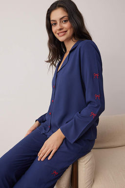 Pembe Kurdele/Fiyonk Nak?s Detayl? Viskon Dokuma Pijama Tak?m? THMAW26PT00089 - Trendyolmilla фото 16