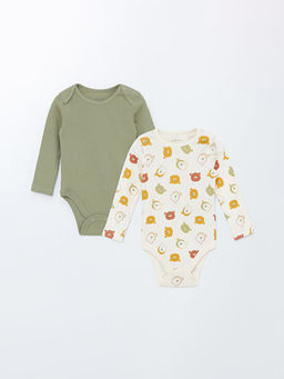 Bisiklet Yaka Bask?l? Erkek Bebek ??t??tl? Bodysuit 2li