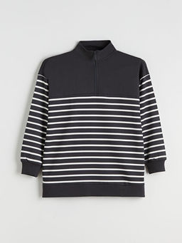 Dik Yaka ?izgili Kad?n Sweatshirt Tunik