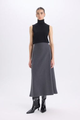 A Kesim Esnek Belli Basic Duz Normal Bel Maxi Etek