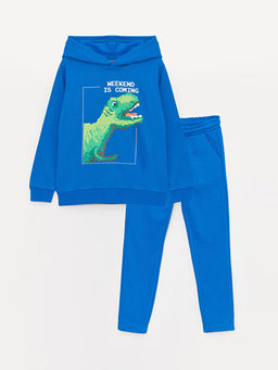 Bask?l? Uzun Kollu Erkek ?ocuk Hoodie ve E?ofman Alt?