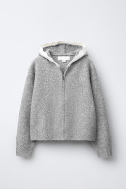 HOODED CARDIGAN WITH CROCHET TRIM