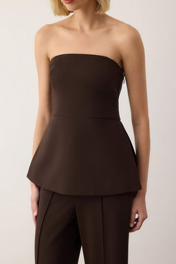 EXCLUSIVE Ozel Koleksiyon Kahverengi Straplez Astarl? Baglamal? Dokumlu Dokuma Bluz TWOAW26BZ00263 - Trendyolmilla фото 4