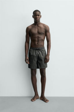 LONG CHECKED SWIMMING TRUNKS