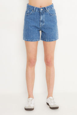 TRENDYOLMILLA Mavi Dokulu City Denim Sort TWOSS25SR00144  фото 6