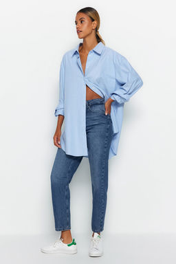 Koyu Mavi Yuksek Bel Mom %100 Pamuk Non-Stretch Jeans TWOAW24JE00076