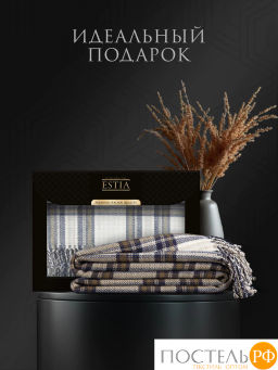 Плед Estia ВИЛЬЯМ бел/син/олив 70% шерсть мериноса/30% акрил, 950 гр/м2  фото 9
