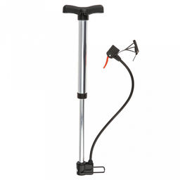 Насос велосипедный, ручной 33х12,5х3,3см, Т-образная ручка с фиксатором шланга, складная металлическая подножка, двойная насадка под авто- и велониппели, три адаптера, длина шланга 39см, алюминий/пластик, в пакете на картоне (Китай) - Домашняя мода фото 2