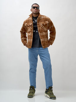 Куртка рубашка шерстяная в клетку мужская демисезонная горчичного цвета 58596G