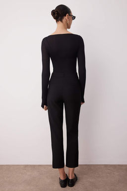 Siyah Basic Cigarette Dar Paca Dokuma Kumas Pantolon TWOSS19ST0038