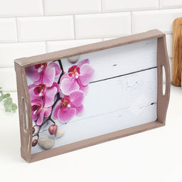 Поднос для завтрака с ручками Дарим Красиво «Орхидея», 43×27.5×7 см, дерево