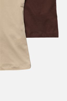 Kahverengi-Bej 2li Paket %100 Pamuk Basic Dik Yaka Orme T-Shirt TWOSS20TS1500