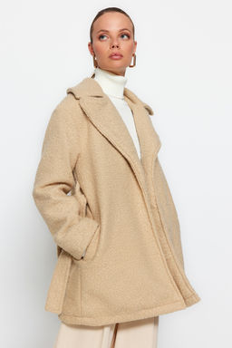 Bej Oversize Genis Kesim Kusakl? Buklet Kaban TWOAW24KB00057