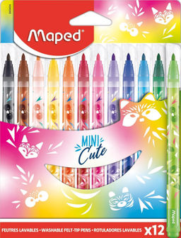 Фломастеры MAPED MINI CUTE стандартные 12 цв. кругл. корп. стандартные карт. упак. принт на корпусе