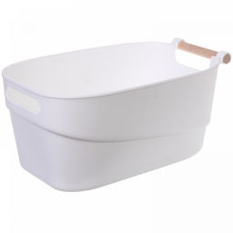 Цена за 2 шт. Корзинка для хранения с бамбуковой ручкой "БРАМИНГЕМ", цвет белый, 33.5*18*15.5см