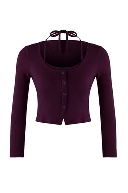 Murdum 2li Vucuda Oturan Cift Gorunumlu Kurdele Detayl? Triko Gorunumlu Orme Bluz TWOAW26BZ00119