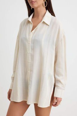 Ekru Dokuma Simli Oversize Plaj G_mlek TBESS26GO00005