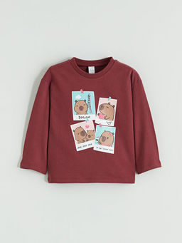 Bisiklet Yaka Bask?l? K?z ?ocuk Ti??rt