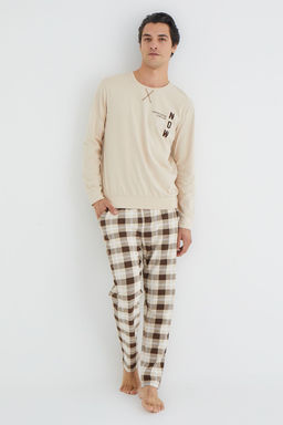 TRENDYOL MAN Bej Regular Fit Ekose Orme Pijama Tak?m? TMNAW25PT00058