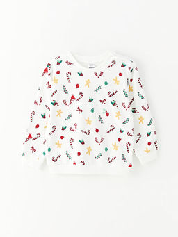 Bisiklet Yaka Uzun Kollu Bask?l? Erkek Bebek Sweatshirt