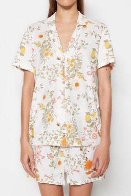 Cok Renkli %100 Pamuklu Cicek Desenli Sortlu Orme Pijama Tak?m? THMSS23PT00020