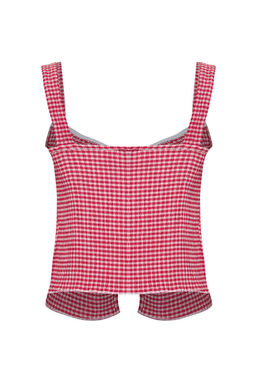 K?rm?z? Poti Kare Desenli Baglama Detayl? Esnek Orme Bluz TWOSS25BZ00234