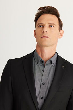 Ekstra Slim Fit Dar Kesim Mono Yaka Y_nl_ Siyah Tak_m Elbise 4A3024100016SYH