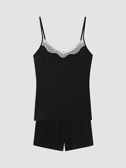 ?p Ask?l? Dantelli Kad?n ?ortlu Pijama Tak?m?