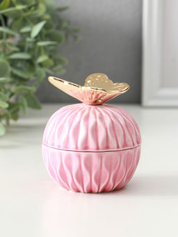 Шкатулка для украшений с крышкой «Золотой филин», керамика, розовая, 8×8×12 см